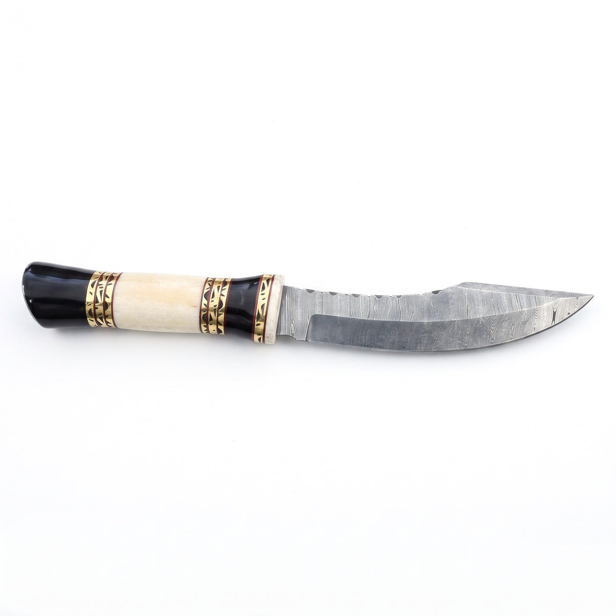Ridgeback 10.5" Damascus Hunting Knife | Bone, side profile on white