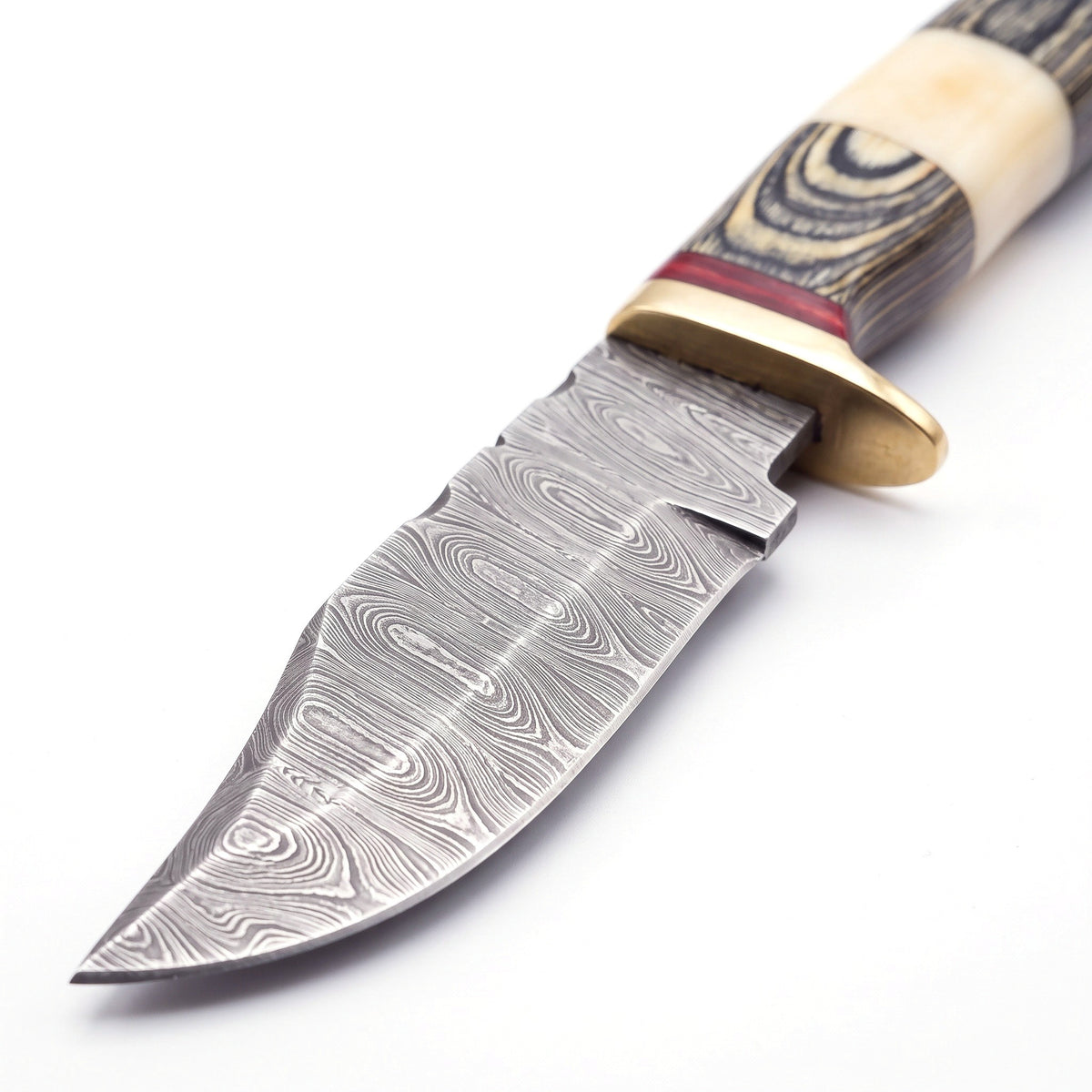 Ridgeback 10" Damascus Hunting Knife | Camel Bone, Damascus blade close-up