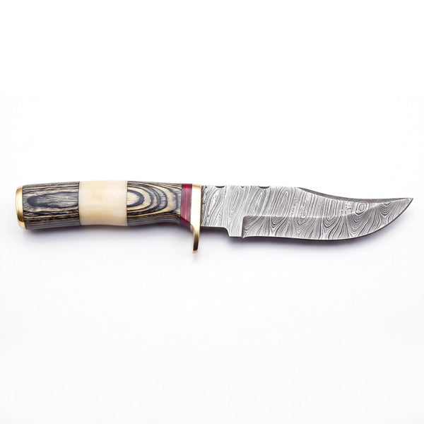 Ridgeback 10" Damascus Hunting Knife | Camel Bone, side profile on white