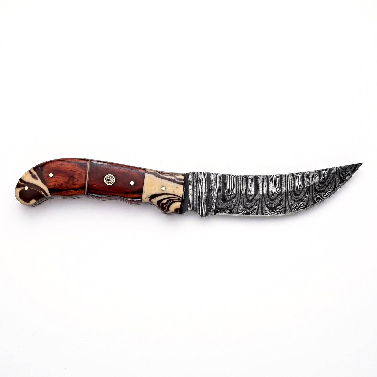 Ridgeback 10" Damascus Hunting Knife | Hardwood & Micarta, side profile on white