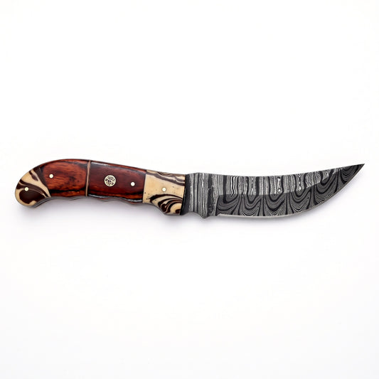 Ridgeback 10" Damascus Hunting Knife | Hardwood & Micarta, side profile on white