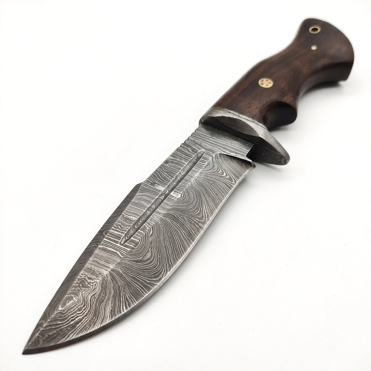 Ridgeback 10" Damascus Hunting Knife | Hardwood, Damascus blade close-up