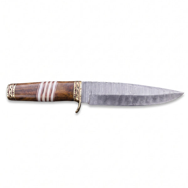 Ridgeback 9.5" Damascus Hunting Knife | Resin & Brass, side profile on white