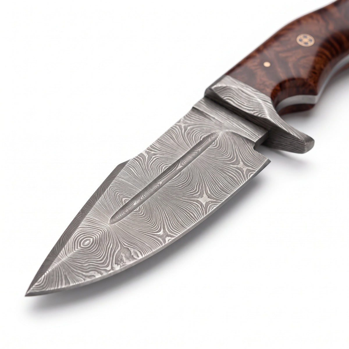 Ridgeback 10" Damascus Hunting Knife | Rosewood, Damascus blade close-up