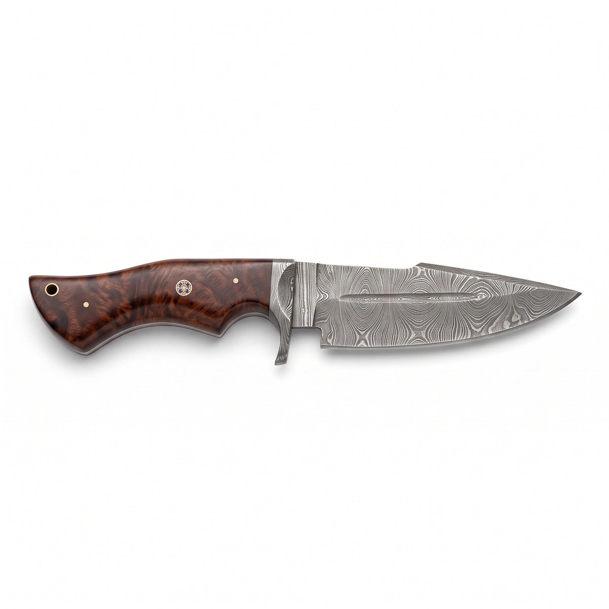 Ridgeback 10" Damascus Hunting Knife | Rosewood, side profile on white