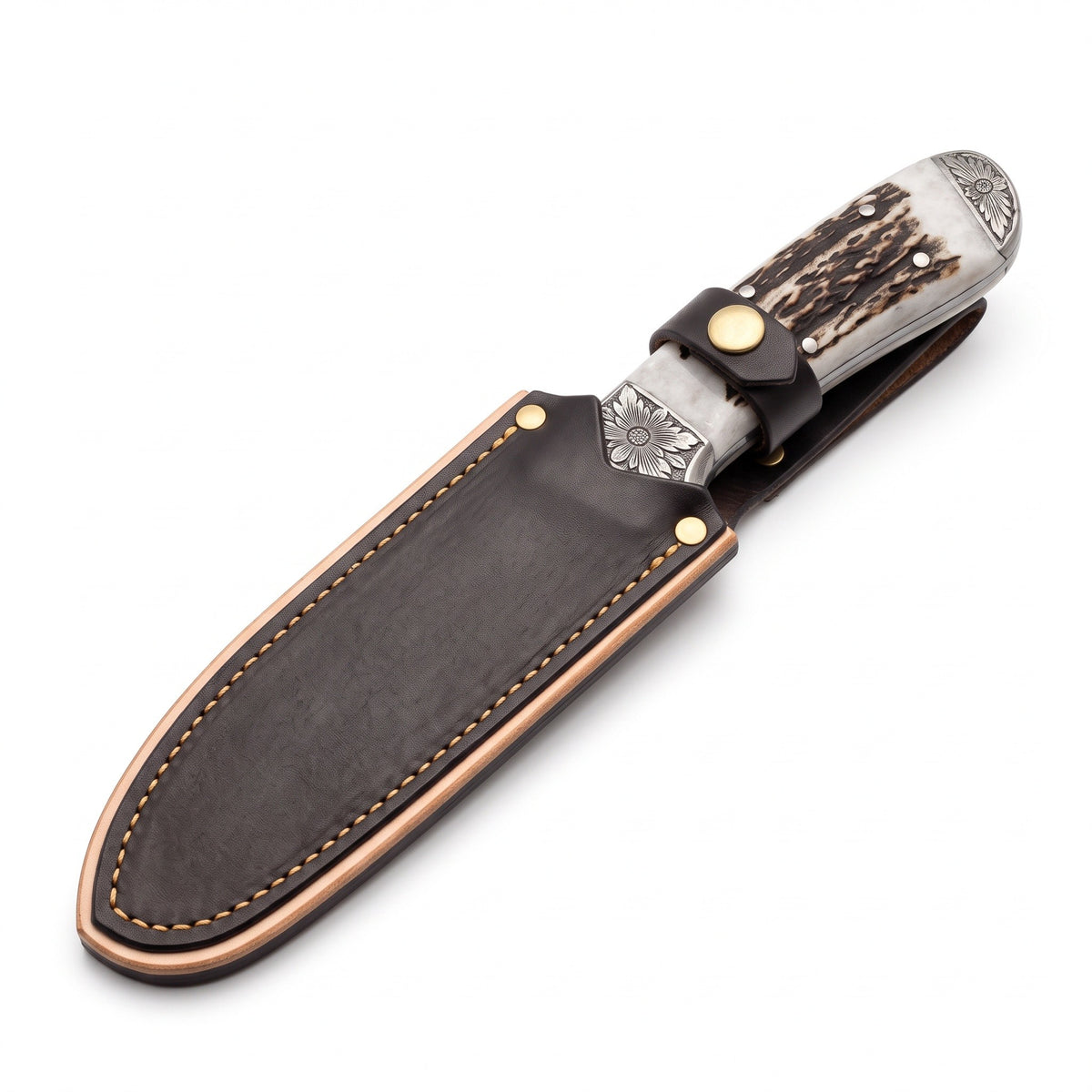 Ridgeback 9.5" Damascus Hunting Knife | Stag, seated in the Crownridge sheath