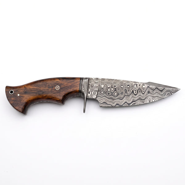 Ridgeback 10" Damascus Hunting Knife | Walnut, side profile on white