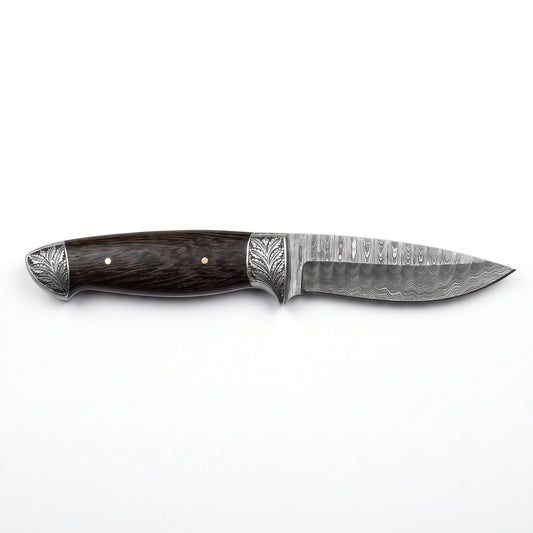 Ridgeback 10" Damascus Hunting Knife | Wenge, side profile on white