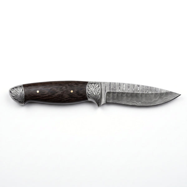 Ridgeback 10" Damascus Hunting Knife | Wenge, side profile on white
