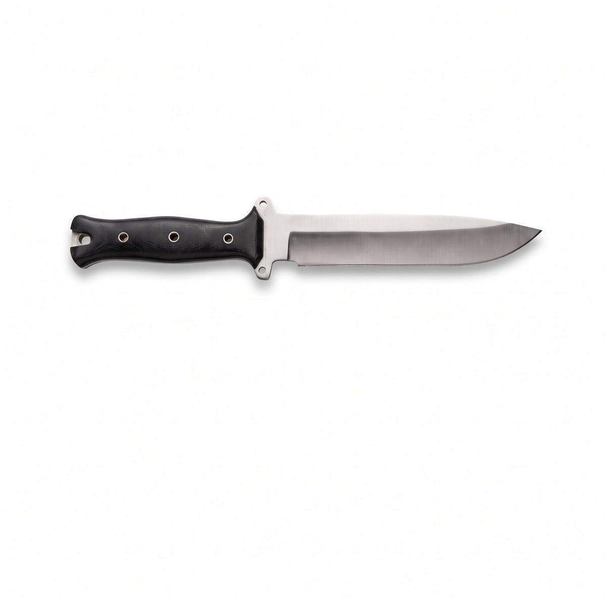 Ridgeback 11" Satin Steel Hunting Knife | Black Micarta, side profile on white