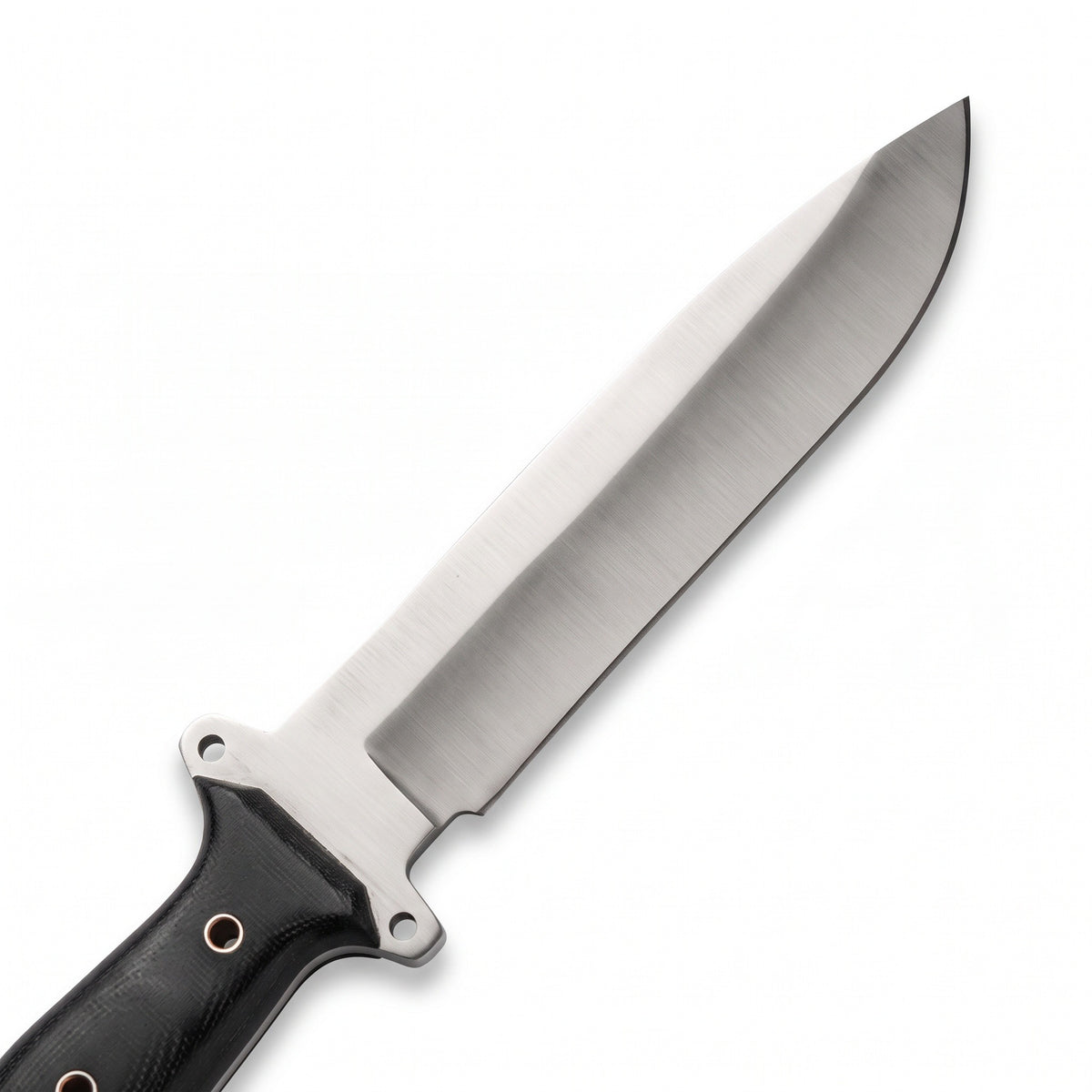Ridgeback 11" Satin Steel Hunting Knife | Black Micarta, satin steel blade close-up