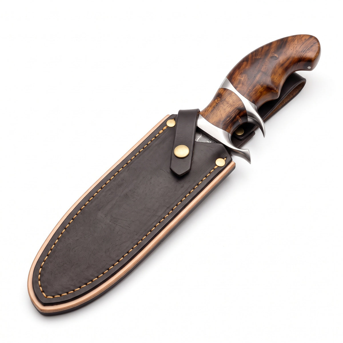 Ridgeback 12" Damascus Hunting Knife | Hardwood, seated in the Crownridge sheath