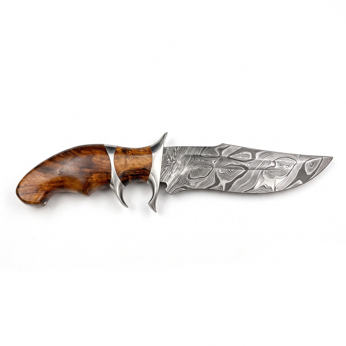 Ridgeback 12" Damascus Hunting Knife | Hardwood, side profile on white