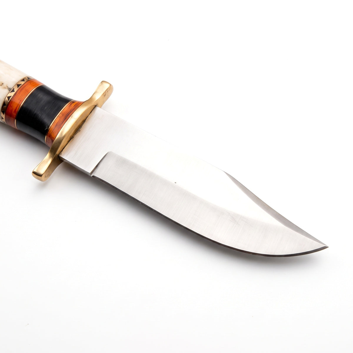 Ridgeback 12" Satin Steel Hunting Knife | Bone & Hardwood, satin steel blade close-up