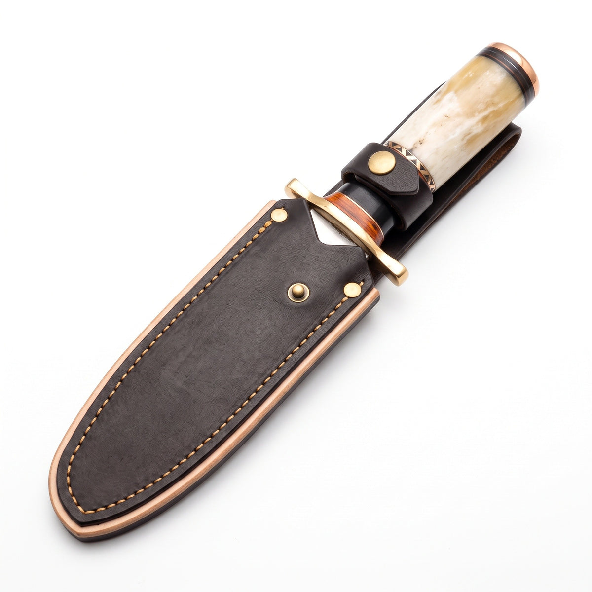 Ridgeback 12" Satin Steel Hunting Knife | Bone & Hardwood, seated in the Crownridge sheath