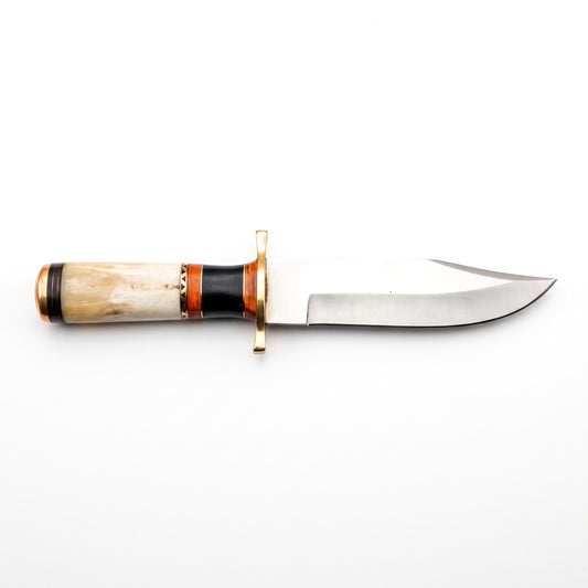 Ridgeback 12" Satin Steel Hunting Knife | Bone & Hardwood, side profile on white