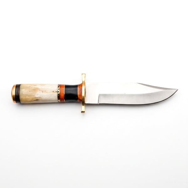 Ridgeback 12" Satin Steel Hunting Knife | Bone & Hardwood, side profile on white