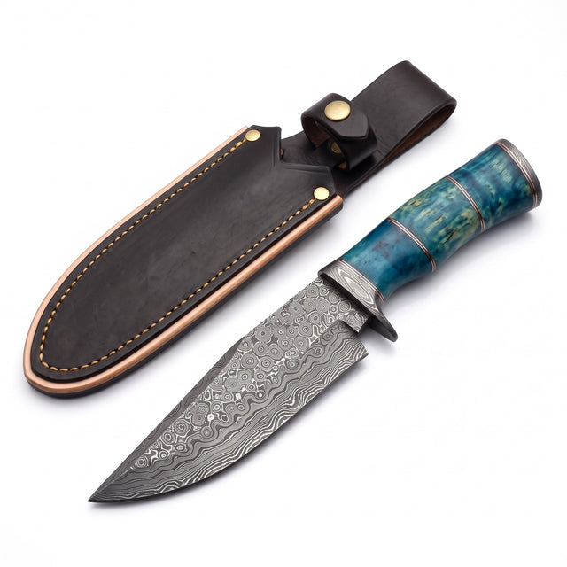 Damascus hunting knife, side profile