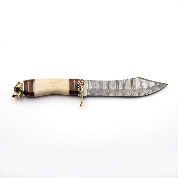 Ridgeback 13" Damascus Hunting Knife | Camel Bone, side profile on white