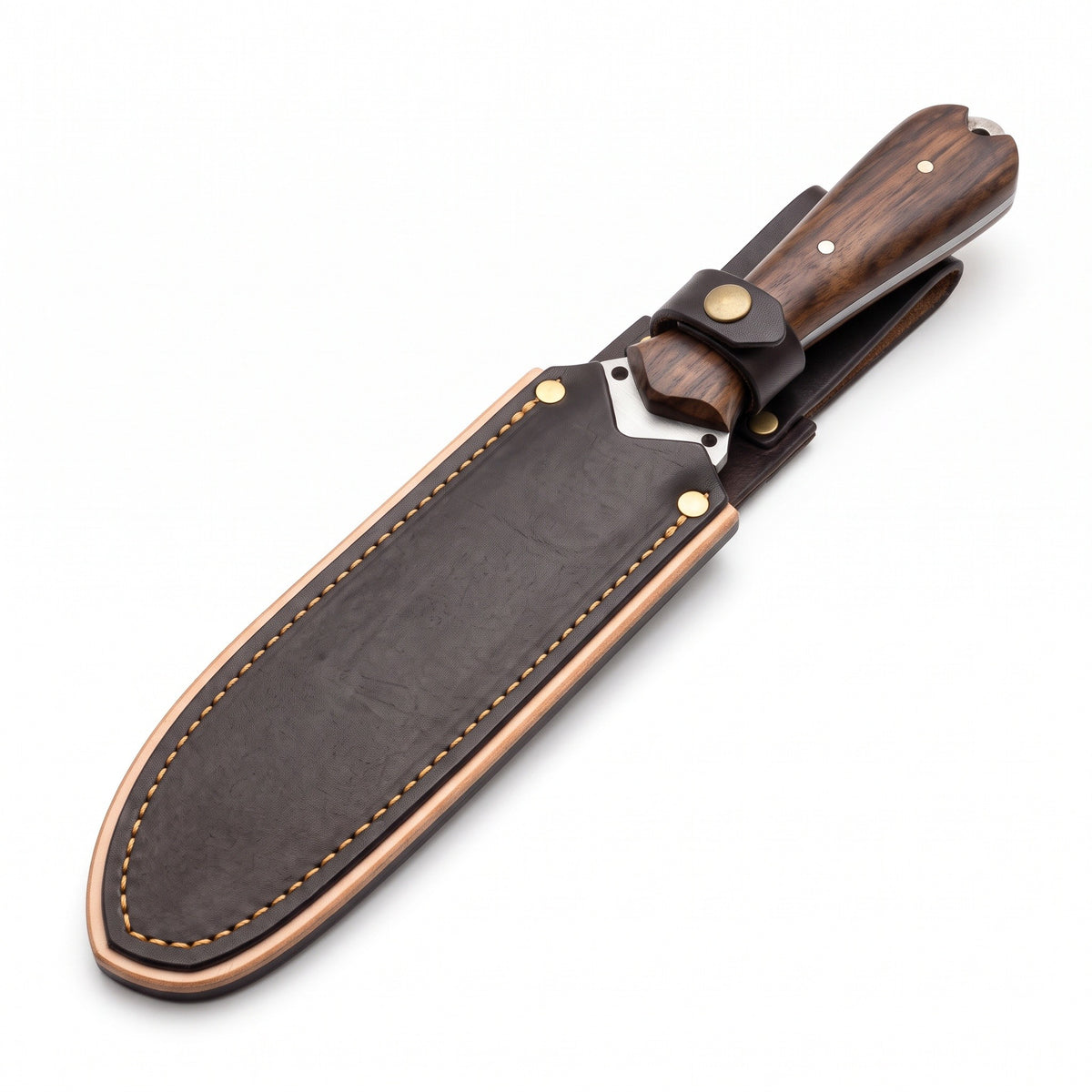 Ridgeback 15" Satin Steel Hunting Knife | Walnut, seated in the Crownridge sheath