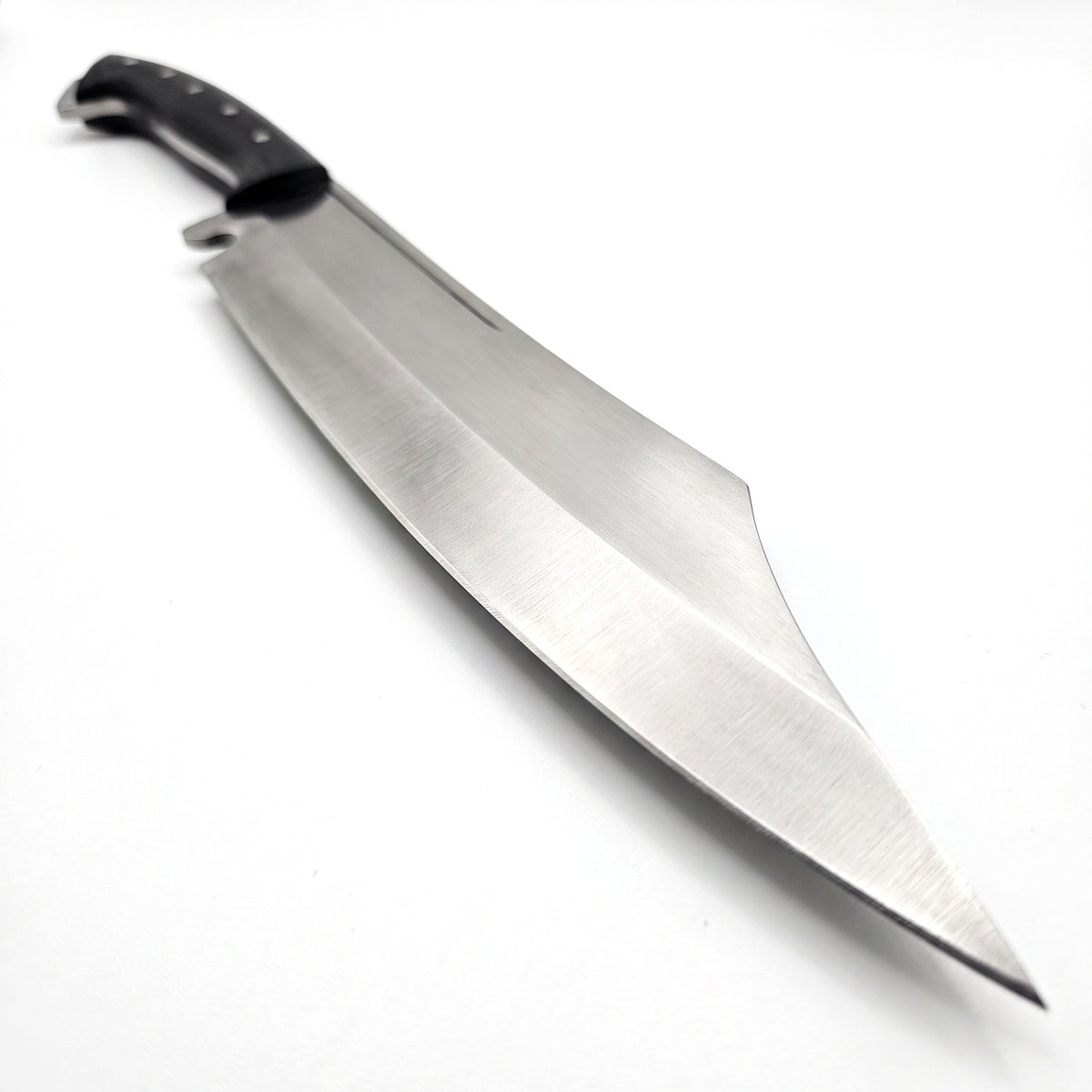 Ridgeback 18" Satin Steel Hunting Knife | Black Micarta, satin steel blade close-up