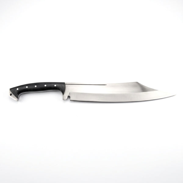 Ridgeback 18" Satin Steel Hunting Knife | Black Micarta, side profile on white
