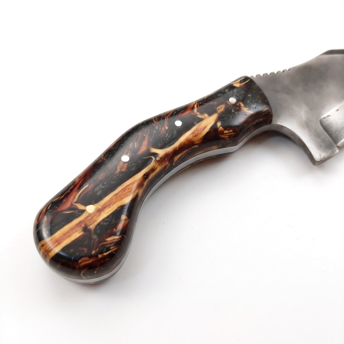 Ridgeback 7.5" Carbon Steel Hunting Knife | Resin, handle and fittings close-up