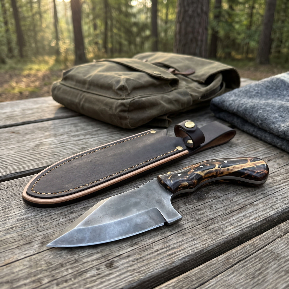 Ridgeback 7.5" Carbon Steel Hunting Knife | Resin, with the Crownridge sheath in use