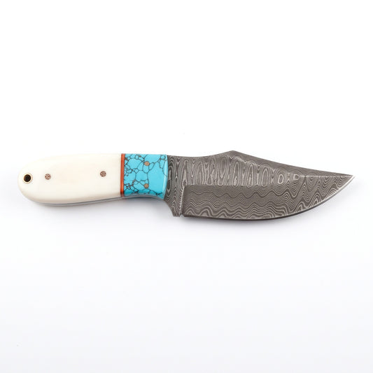 Ridgeback 8.5" Damascus Hunting Knife | Horn, side profile on white