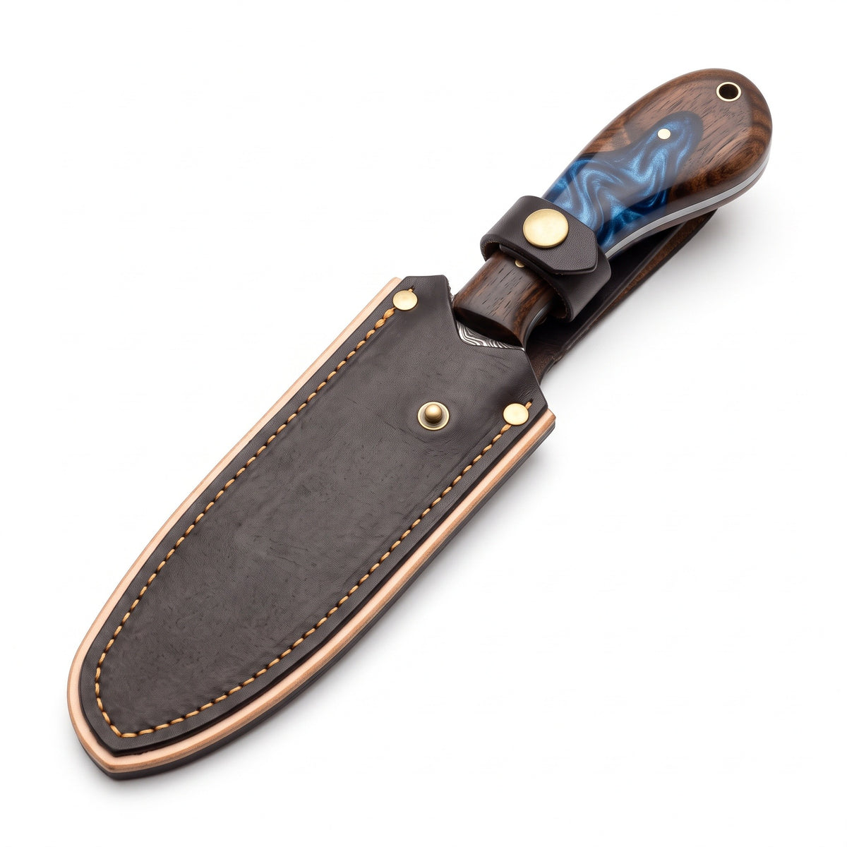 Ridgeback 8.5" Damascus Hunting Knife | Resin, seated in the Crownridge sheath