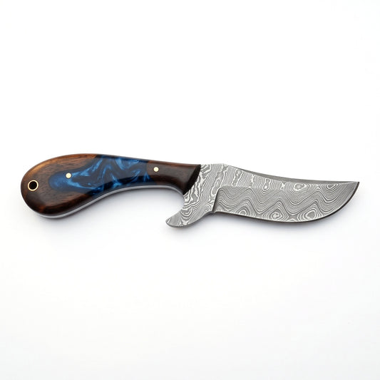 Ridgeback 8.5" Damascus Hunting Knife | Resin, side profile on white