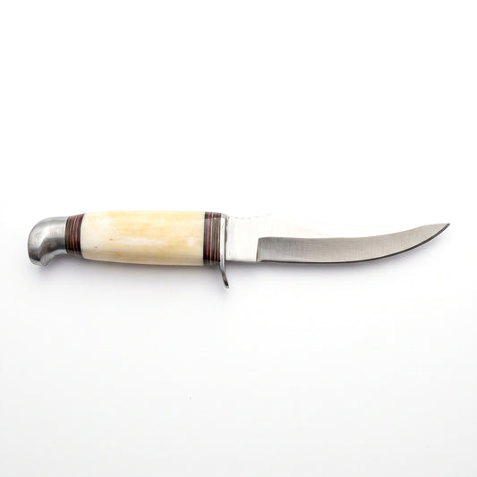 Ridgeback 8.5" Carbon Steel Hunting Knife | Bone & Brass, side profile on white