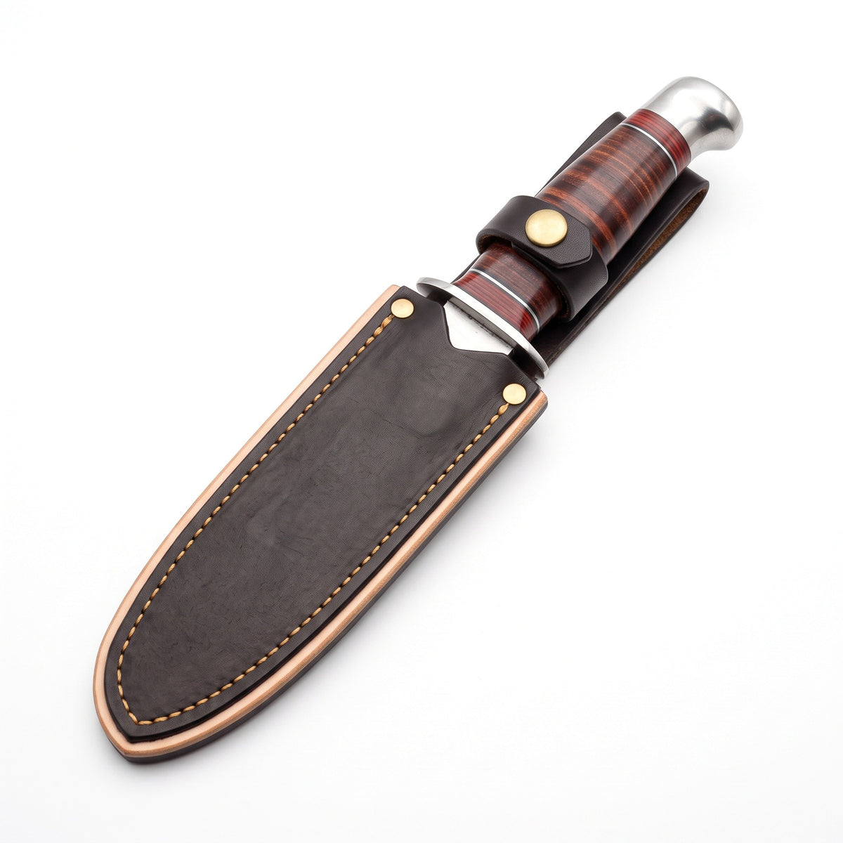 Ridgeback 8" Carbon Steel Hunting Knife | Hardwood, seated in the Crownridge sheath