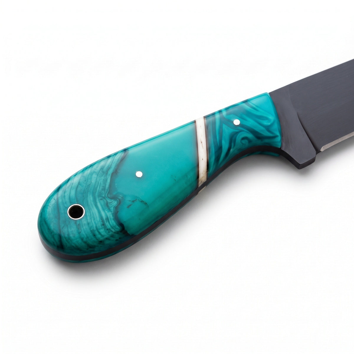 Ridgeback 8.5" Carbon Steel Hunting Knife | Turquoise, handle and fittings close-up