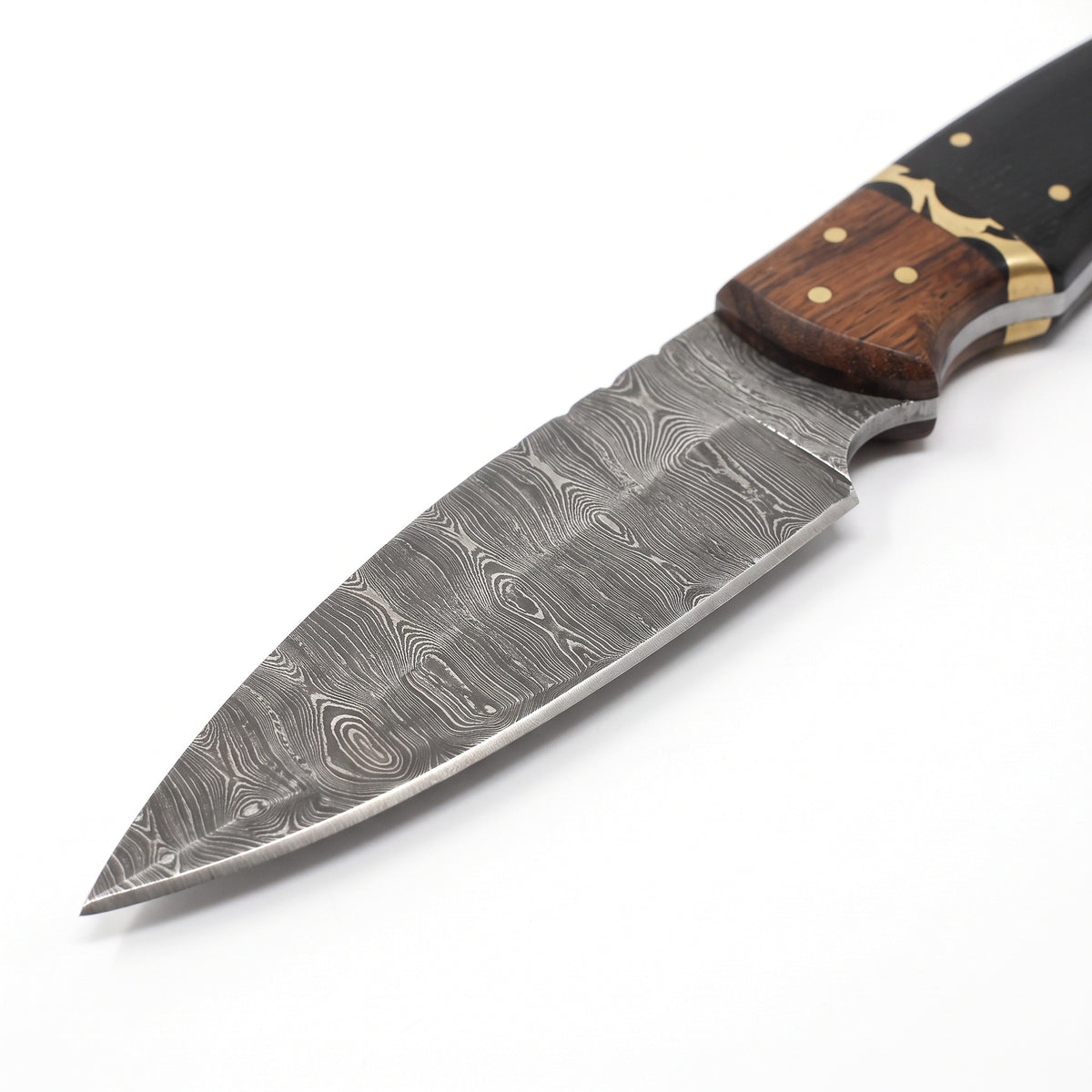 Ridgeback 8" Damascus Hunting Knife | G10, Damascus blade close-up