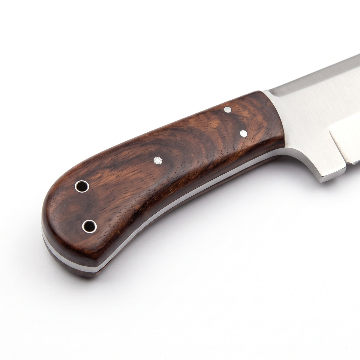 Ridgeback 9.5" Carbon Steel Hunting Knife | Walnut, handle and fittings close-up