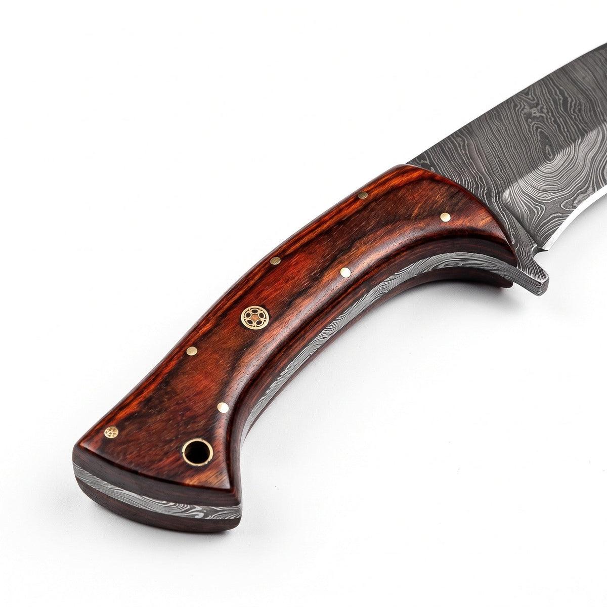 Ridgeback 9.5" Damascus Hunting Knife | Pakkawood, handle and fittings close-up