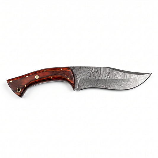 Ridgeback 9.5" Damascus Hunting Knife | Pakkawood, side profile on white