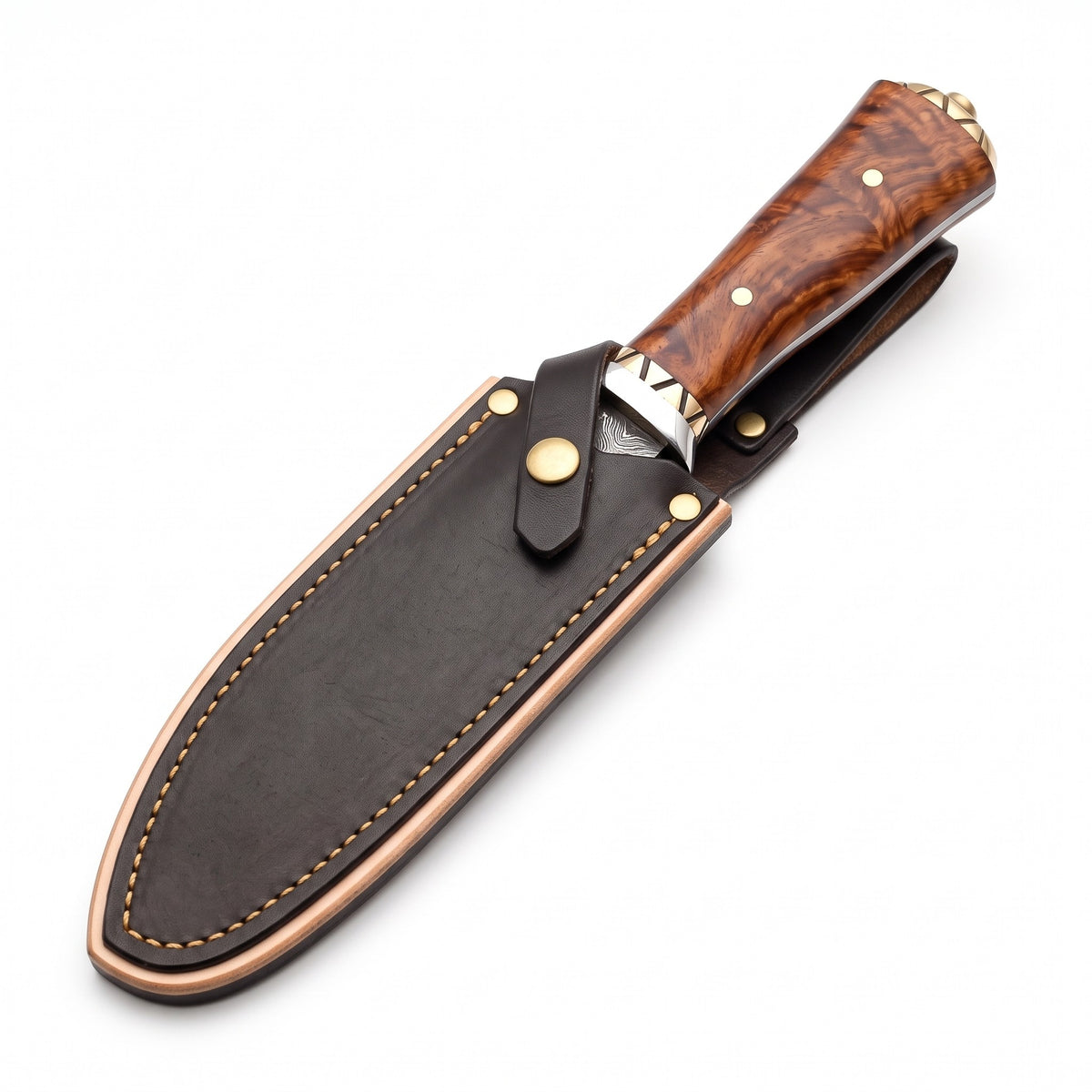 Ridgeback 9.5" Damascus Hunting Knife | Rosewood, seated in the Crownridge sheath