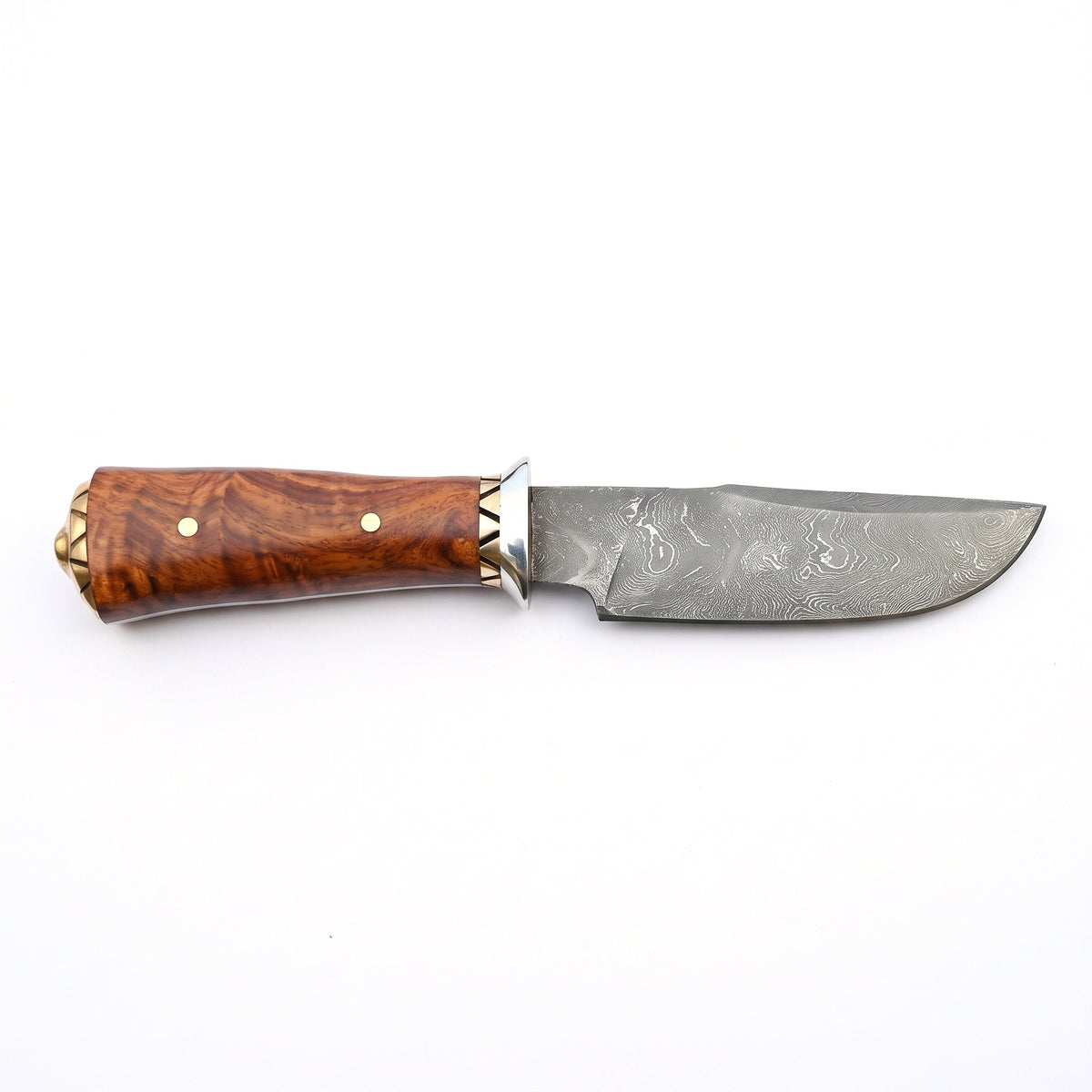 Ridgeback 9.5" Damascus Hunting Knife | Rosewood, side profile on white