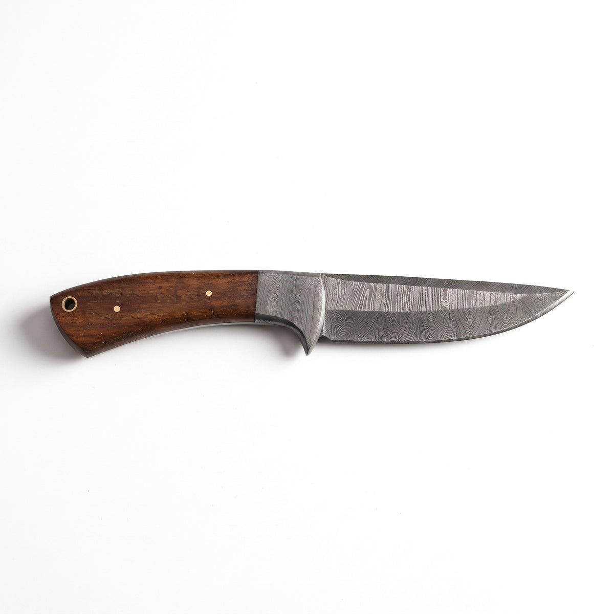 Ridgeback 9.5" Damascus Trailing Point Hunting Knife | Rosewood, side profile on white