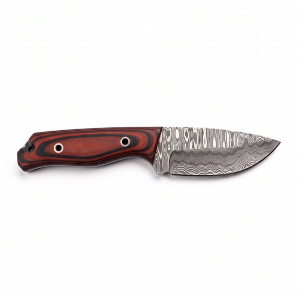 Ridgeback 9" Damascus Hunting Knife | G10, side profile on white