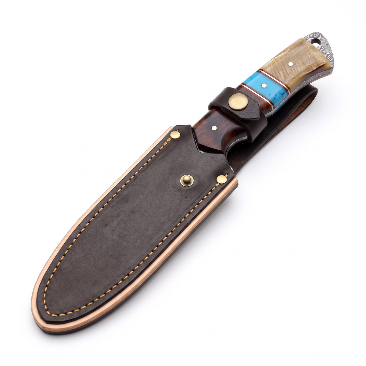 Ridgeback 9" Damascus Hunting Knife | Resin, seated in the Crownridge sheath