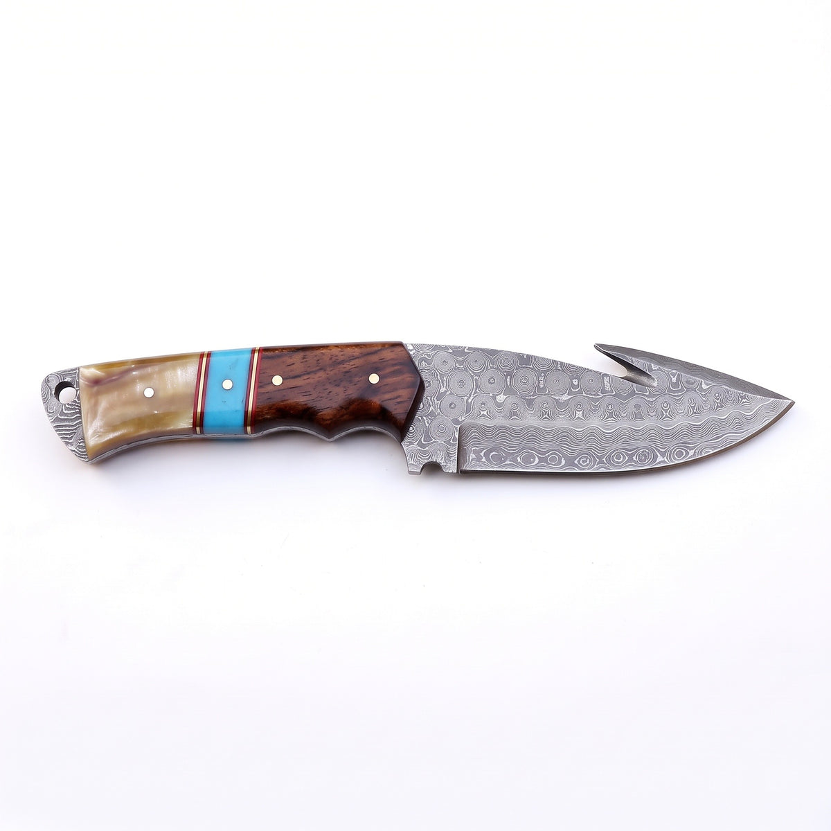 Ridgeback 9" Damascus Hunting Knife | Resin, side profile on white