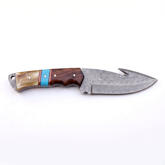 Ridgeback 9" Damascus Hunting Knife | Resin, side profile on white