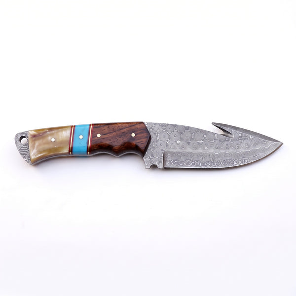 Ridgeback 9" Damascus Hunting Knife | Resin, side profile on white