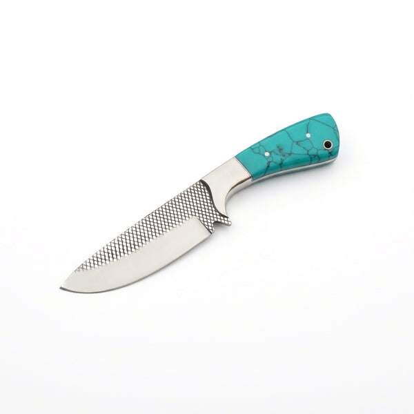 Ridgeback 9" Damascus Hunting Knife | Turquoise, side profile on white