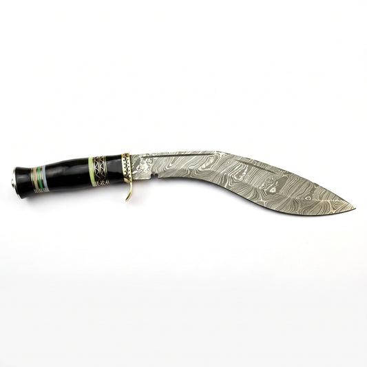 Summit 15" Damascus Kukri | Buffalo Horn & Brass, side profile on white