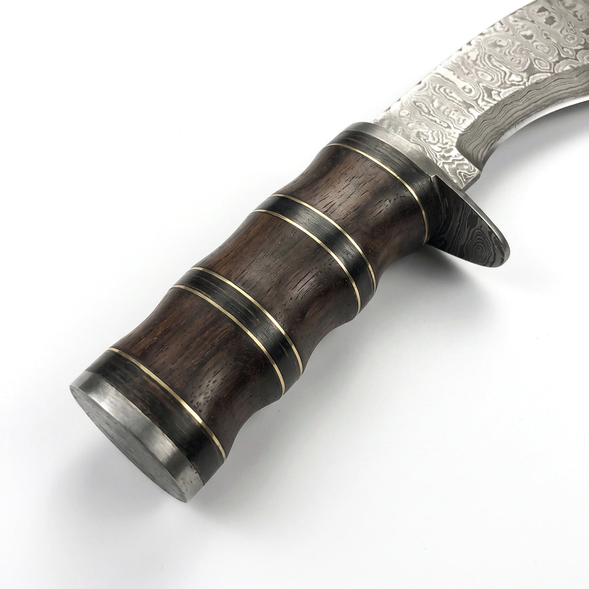 Summit 18" Damascus Kukri | Hardwood, handle and fittings close-up