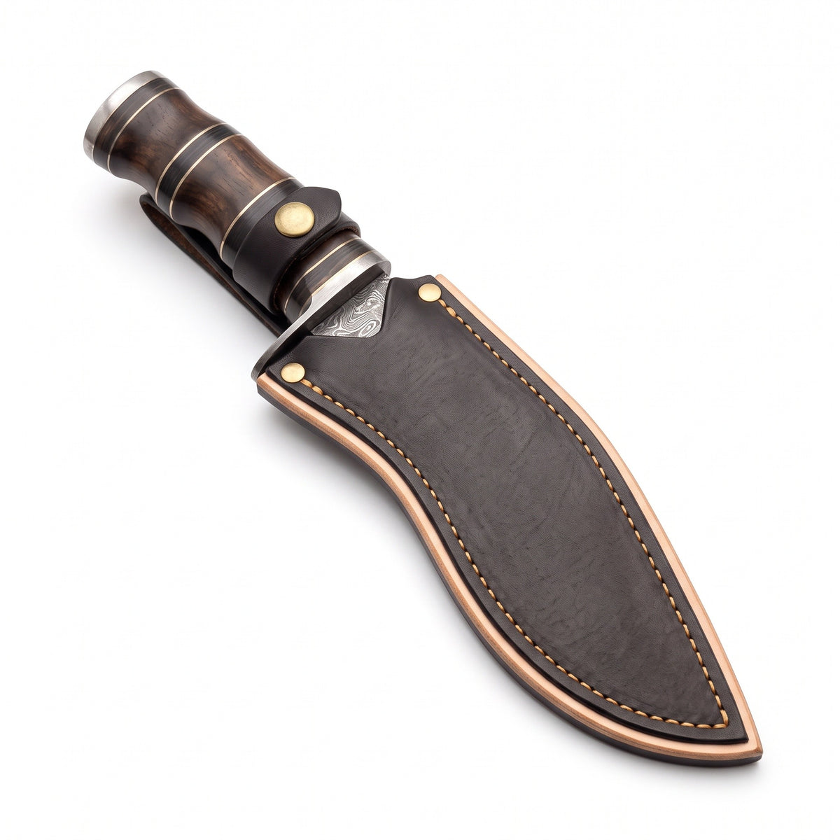 Summit 18" Damascus Kukri | Hardwood, seated in the Crownridge sheath